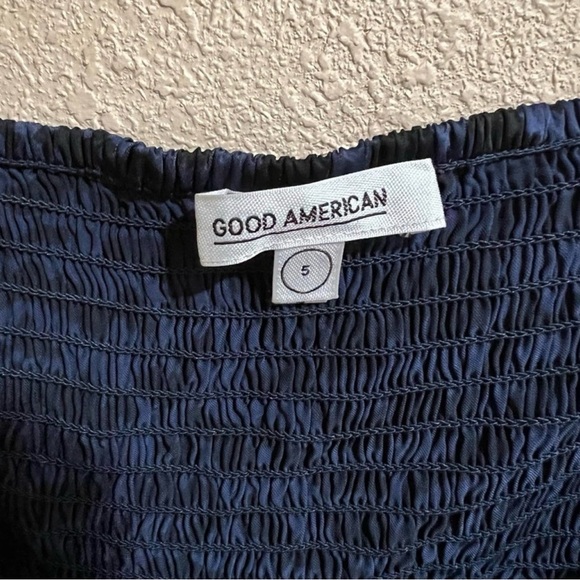 Good American Blue Animal Zebra Corset Puff Sleeve Satin Maxi Dress NEW - Picture 4 of 4